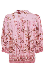 Rosa printet bluse med høj krave