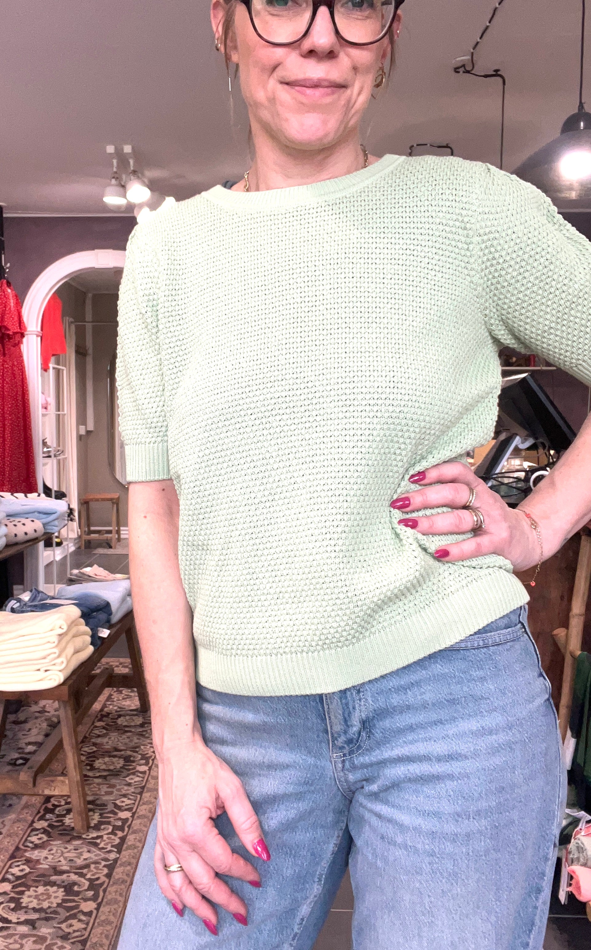 VILA VIDALO O-NECK S/S Knit Top 14084421 – smoke green