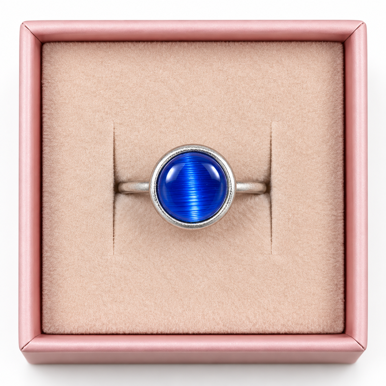 Zefina Cat Eye Ring med intens koboltblå rund sten