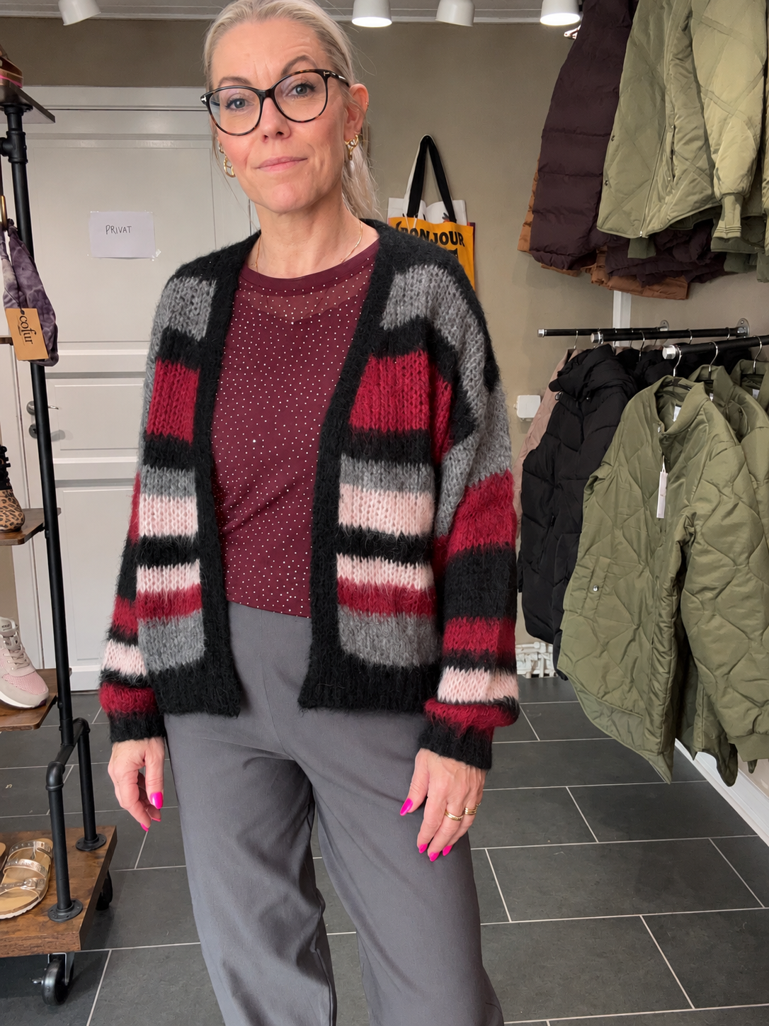 Lina 1270 blød stribet cardigan med mohair