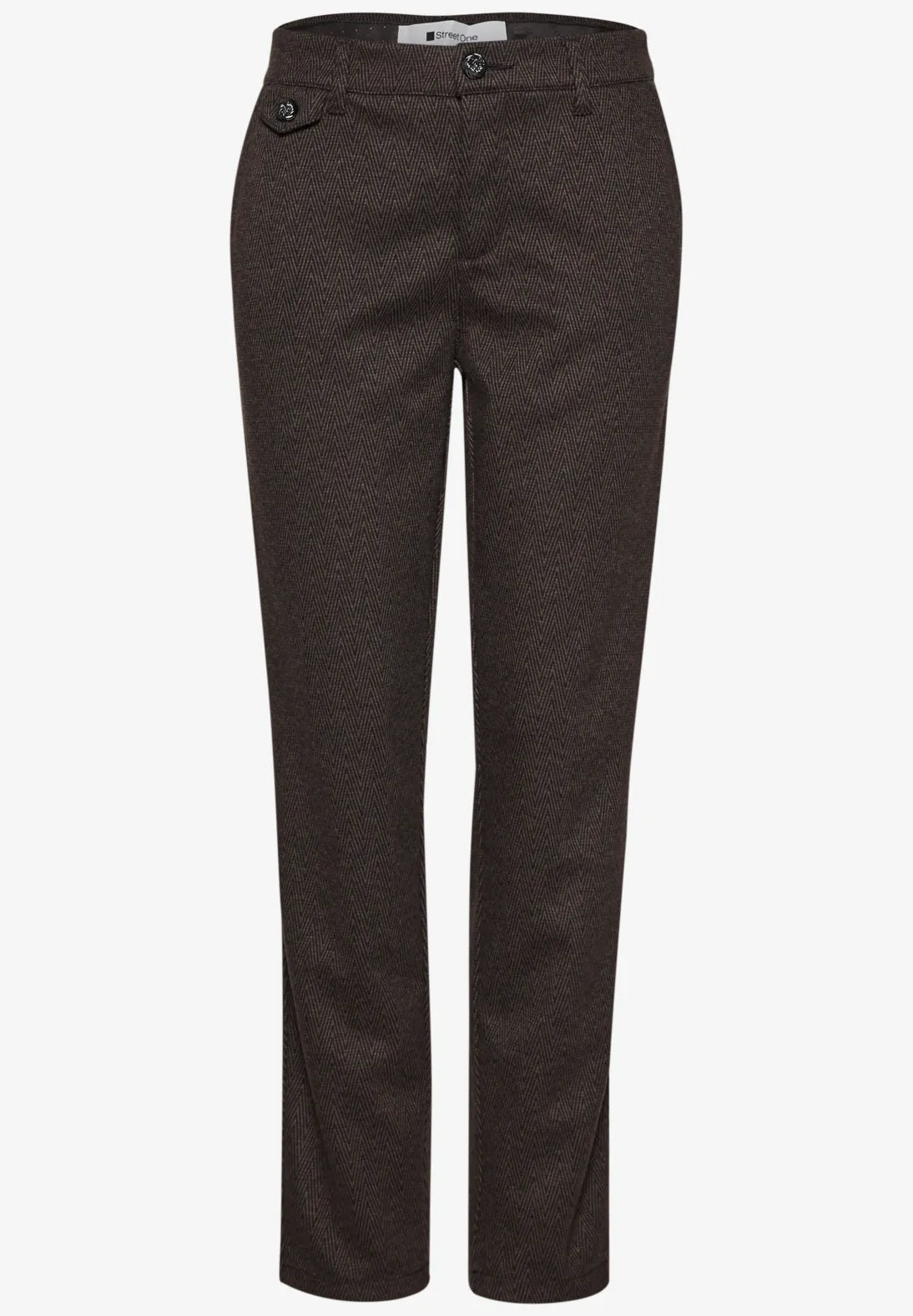 Mørkebrune Street One damebukser med fishbone-print