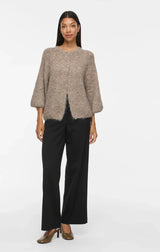 VIBOWS 3/4 Knit Cardigan 14121632 Natural Melange fra VILA