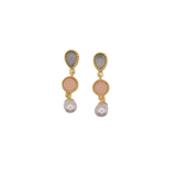 Zefina Bliss 14k forgyldte hængeøreringe med pastelfarvede ægte sten og hvid perle, 2,5 cm