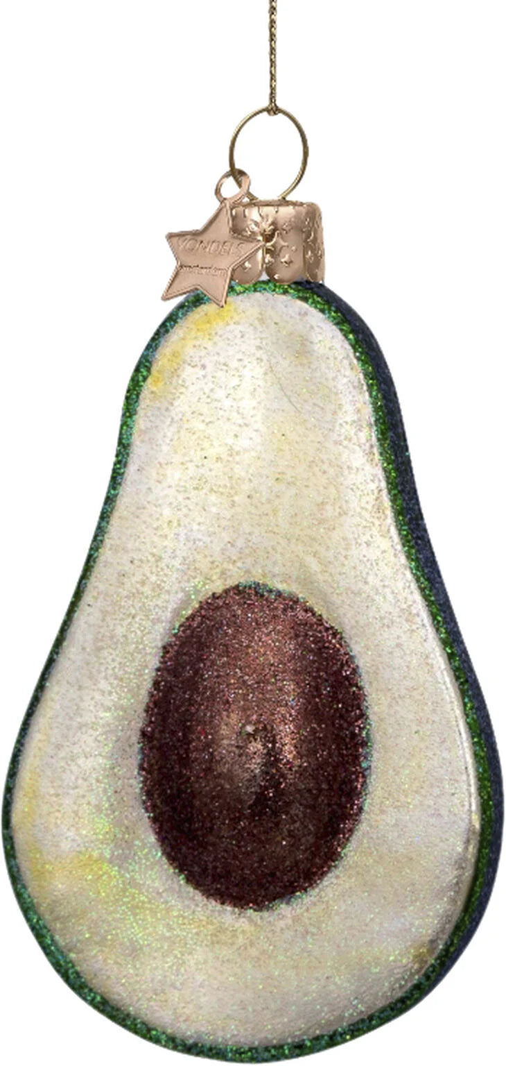 Vondels Ornament Avokado – mundblæst og håndmalet glaspynt i grøn, H7 cm