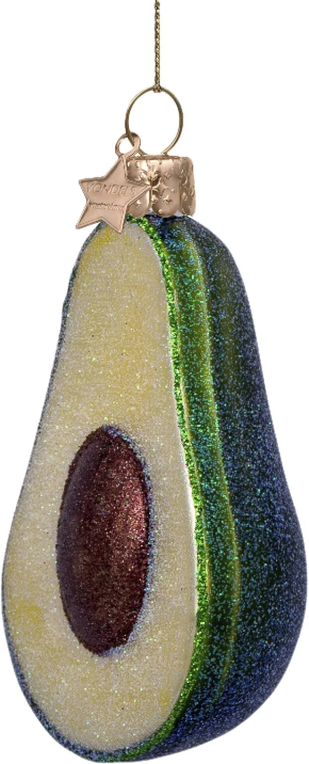 Vondels Ornament Avokado – mundblæst og håndmalet glaspynt i grøn, H7 cm
