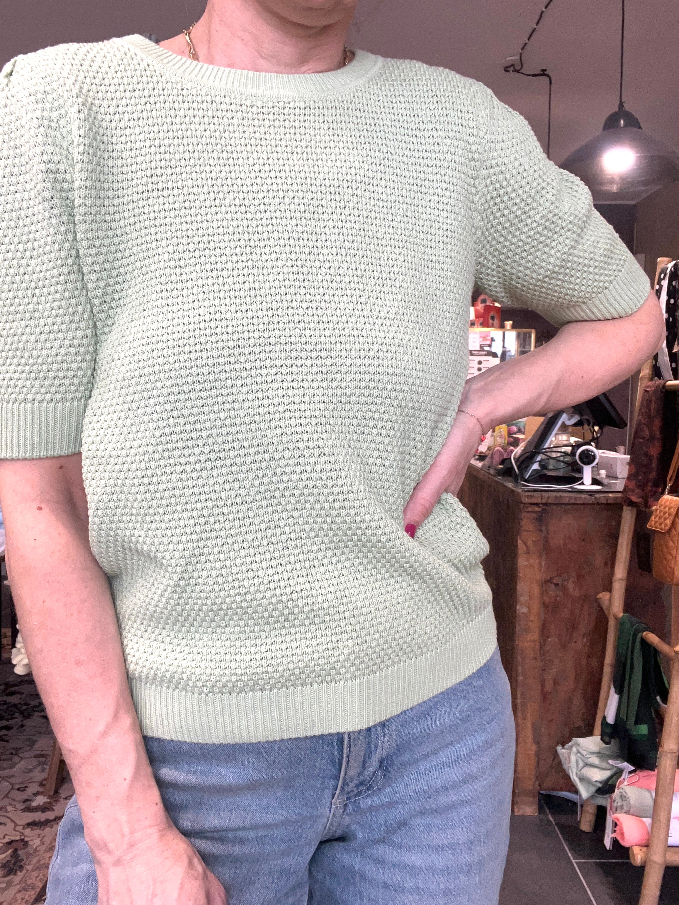 VILA VIDALO O-NECK S/S Knit Top 14084421 – smoke green