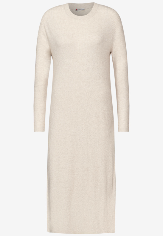 Street One Cosy Long Dress i creme – lang strikkjole til damer