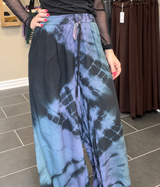 Cofur unika bukser med brede ben i lilla/grå tie-dye silke