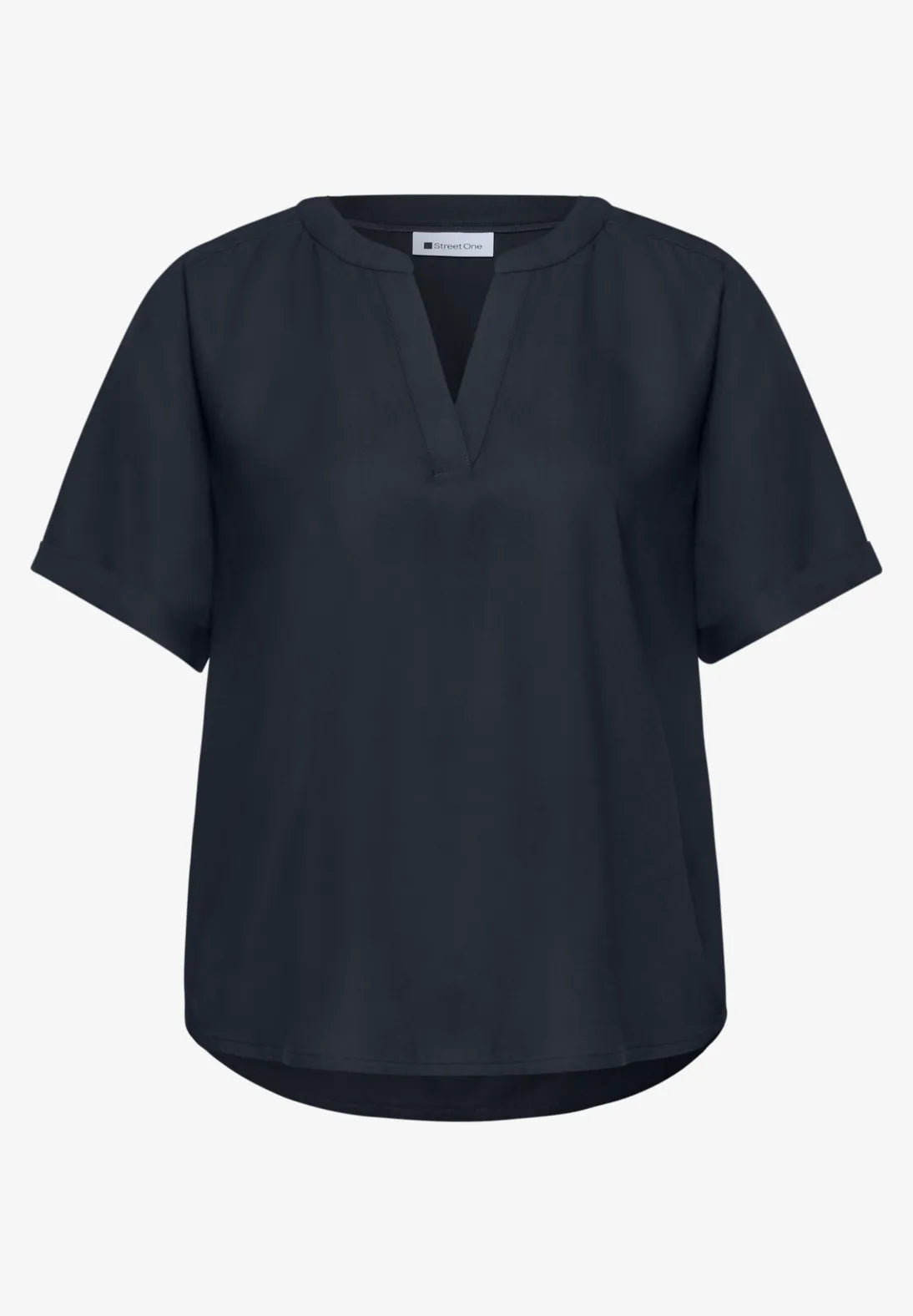 Street One 346422 bluse med Split Neck og afrundet kant