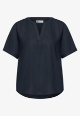 Street One 346422 bluse med Split Neck og afrundet kant