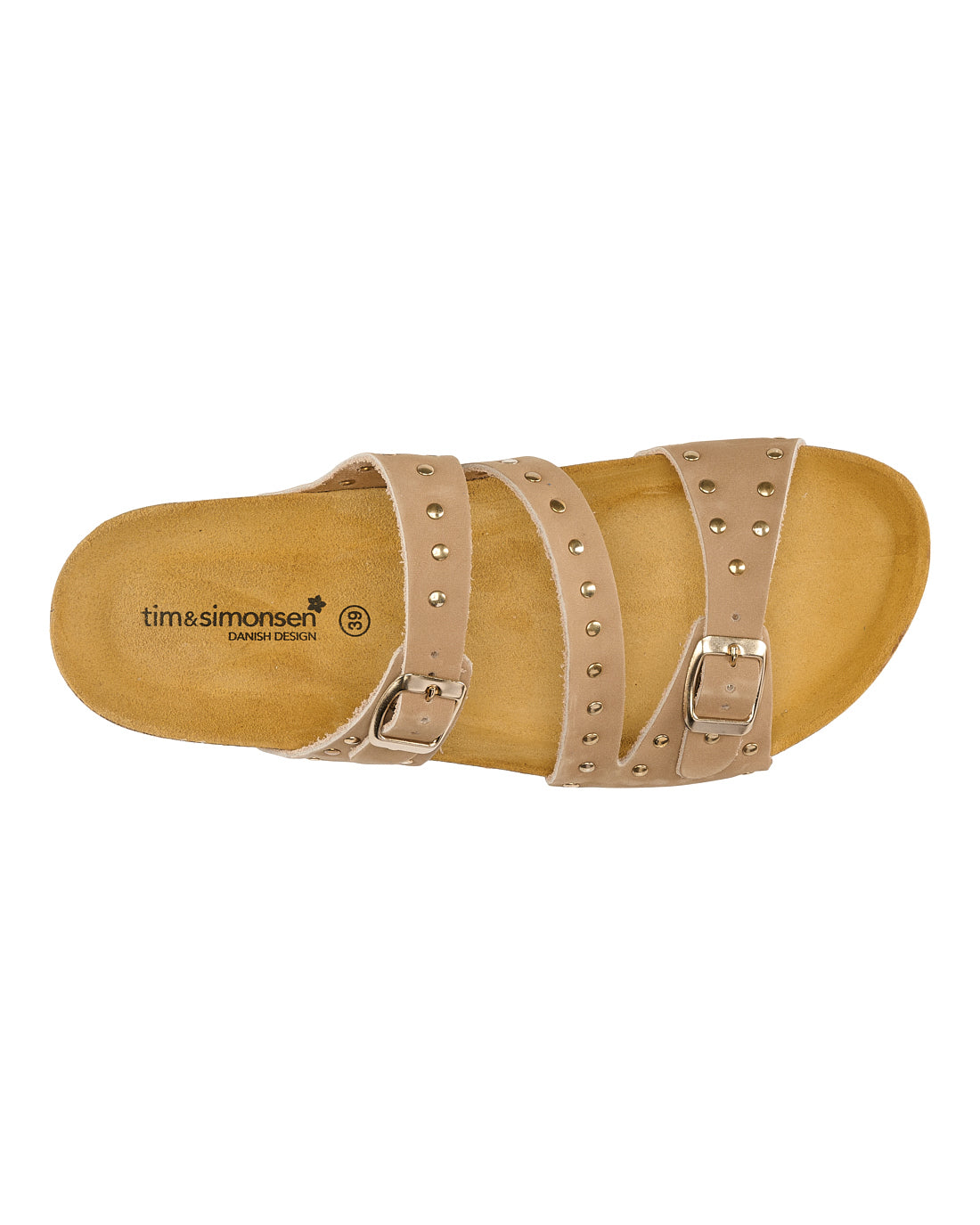 Taupe nubucksandal med gulddetaljer
