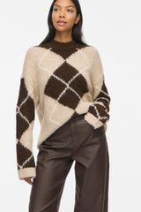 VILA VITORIA HIGH NECK L/S CHECK 14119553 – Coffee Bean/Birch