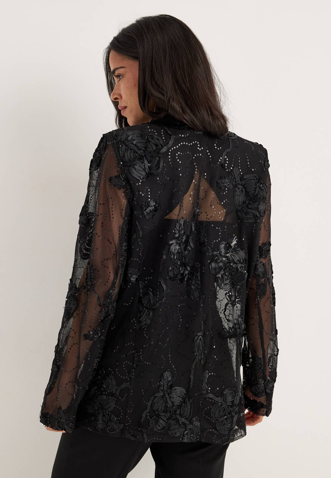 VILA Black Beauty pailletblazer med lange ærmer