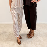 Melina Barrel Linen Pant – 41113 – Camel Stripe – Black Colour