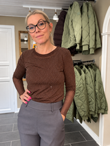 Black Colour brun transparent meshbluse med glitrende sten