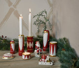 Speedtsberg Fyrfadsstage Tromme 202402 – håndmalet keramikstage i rød, hvid og guld (2ass)