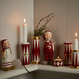 Speedtsberg Fyrfadsstage Tromme 202402 – håndmalet keramikstage i rød, hvid og guld (2ass)