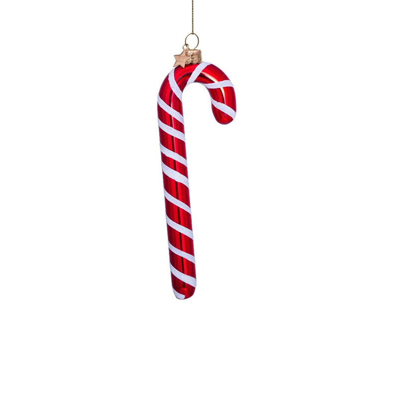Vondels Candy Cane ornament i rød glas med hvid glitter H14 cm