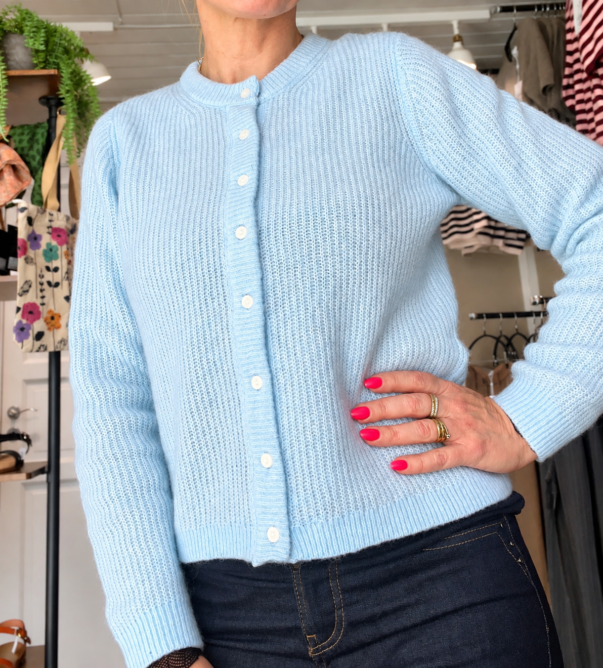 VILORY O-NECK L/S KNIT CARDIGAN 14111025 – Nantucket Breeze Melange fra VILA
