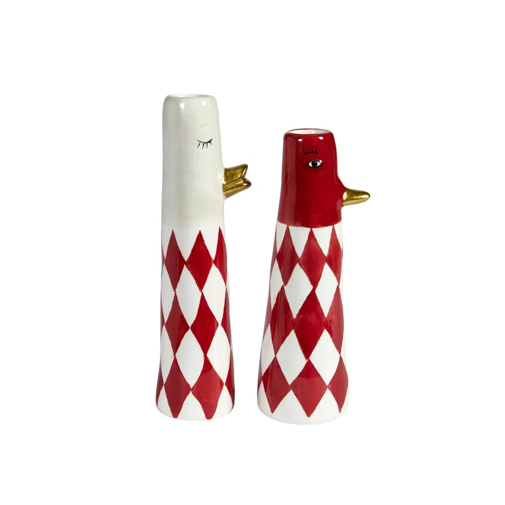 Speedtsberg Vase And 222581 – håndmalet keramikvase formet som and i rød/hvid/guld (2ass)