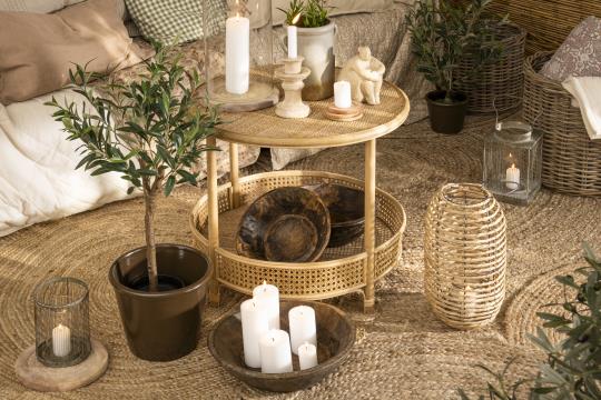 Rundt rattanbord med hylde, Ø59 x H50,5 cm, natur