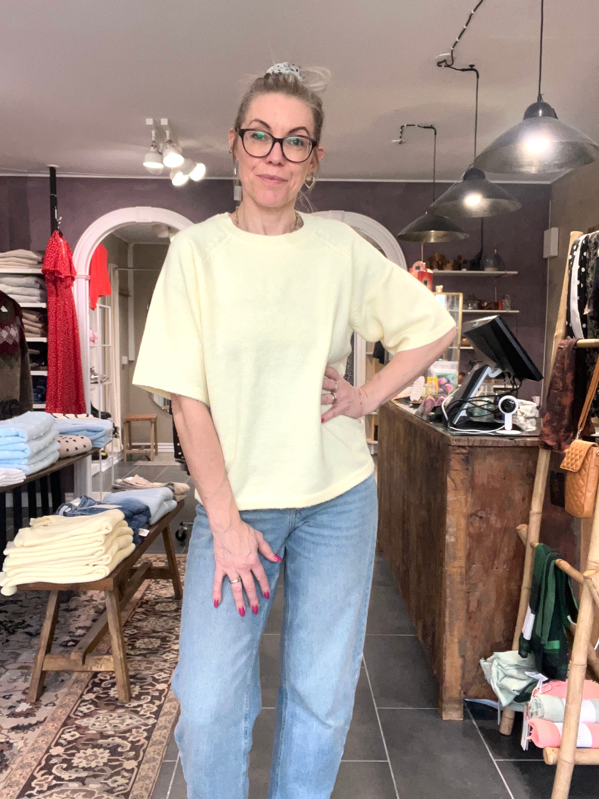 VILA VILIGA 2/4 O-Neck Knit Top – Pastel Yellow Strikbluse