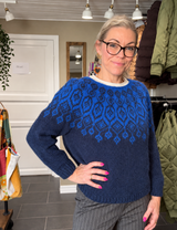 Balustrik marineblå sweater med kongeblåt mønster