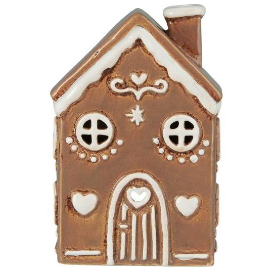 Keramikhus Gingerbread med buet dør – fyrfadslyshus fra Ib Laursen