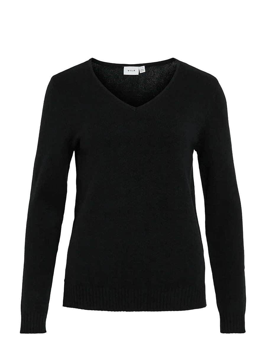 VIRIL V-Neck Strik Black fra VILA med lange ærmer