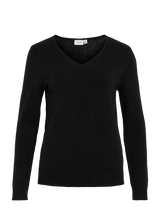 VIRIL V-Neck Strik Black fra VILA med lange ærmer