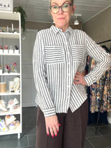Striped Shirtcollar Linen – Hørskjorte med Striber – Espresso Brown – Street One