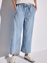 Street One Wide Leg Pants 378564 i lyseblå – høj talje, vide ben, elastisk linning med snøre og sidelommer – bomuld og lyocell