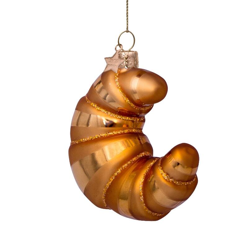 Vondels Ornament Croissant – mundblæst og håndmalet glaspynt i guld, H8 cm