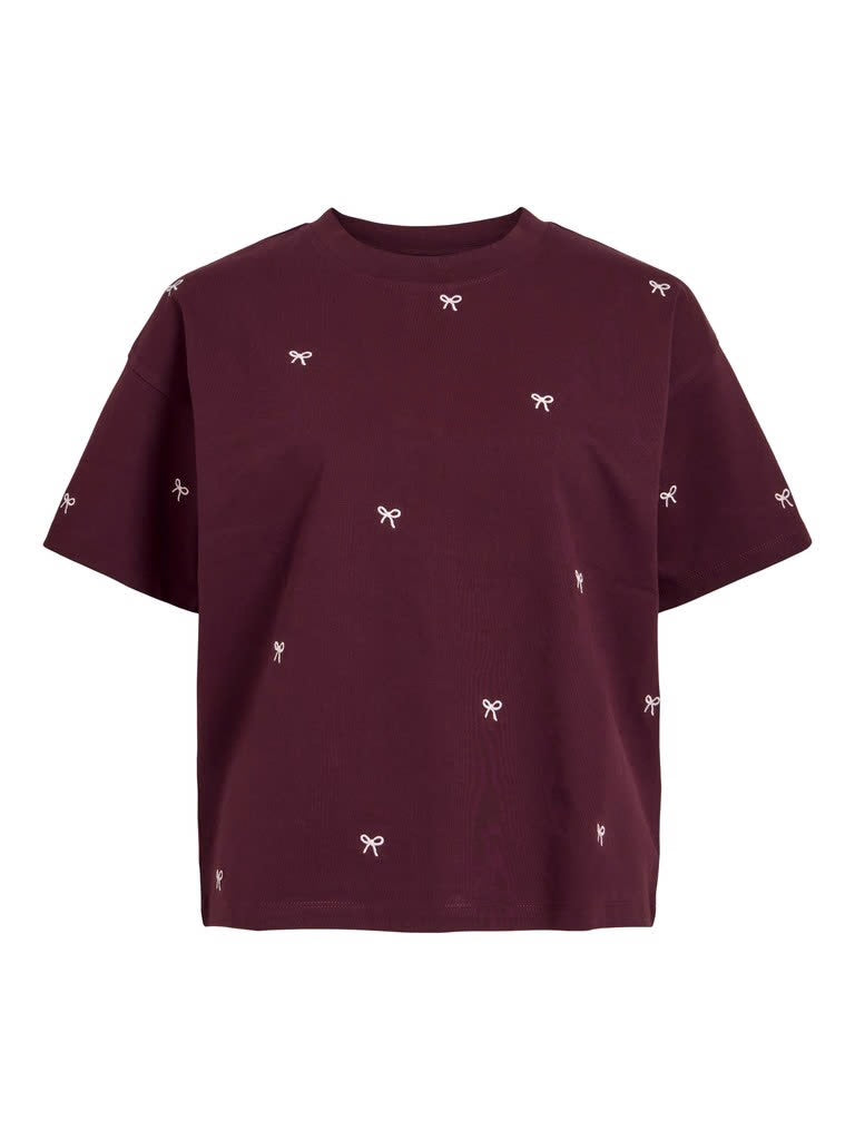 Bordeaux bomulds-T-shirt fra VILA