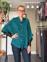 Cofur Diva Blouse blågrøn paisley one-of-a-kind silkebluse til dame