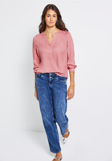Street One melange splitneck tunic blouse i Almond Coral – front