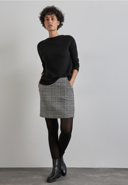 Street One - Maja Bouclé check nederdel - sort/hvid tern