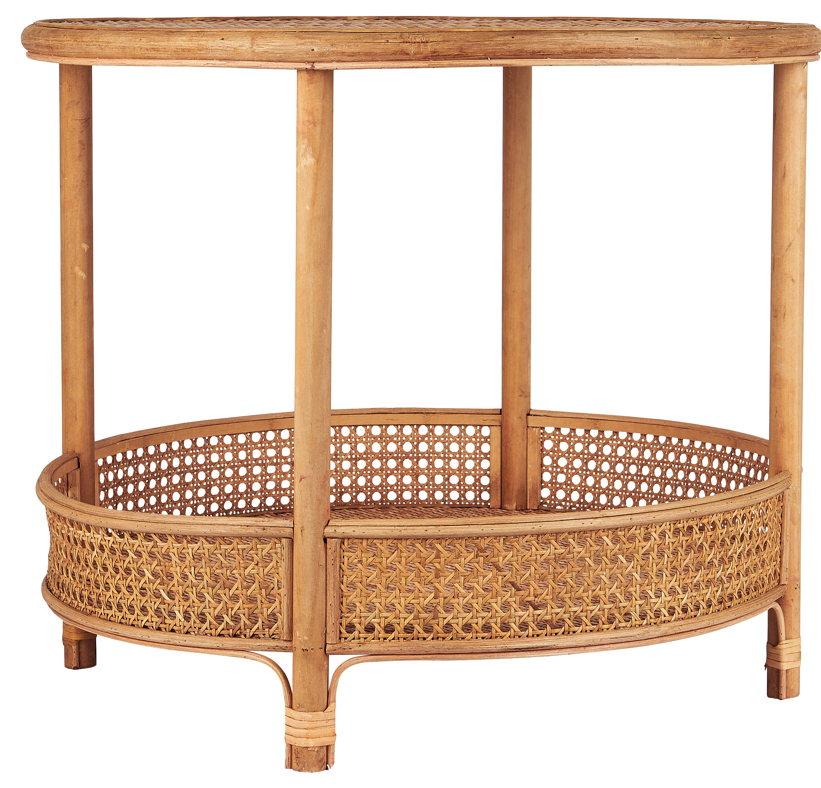 Rundt rattanbord med hylde, Ø59 x H50,5 cm, natur - set forfra