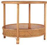 Rundt rattanbord med hylde, Ø59 x H50,5 cm, natur - set forfra
