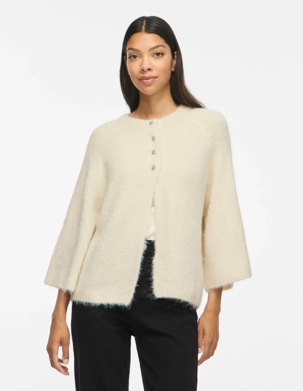 VIBOWS 3/4 Knit Cardigan Birch fra VILA