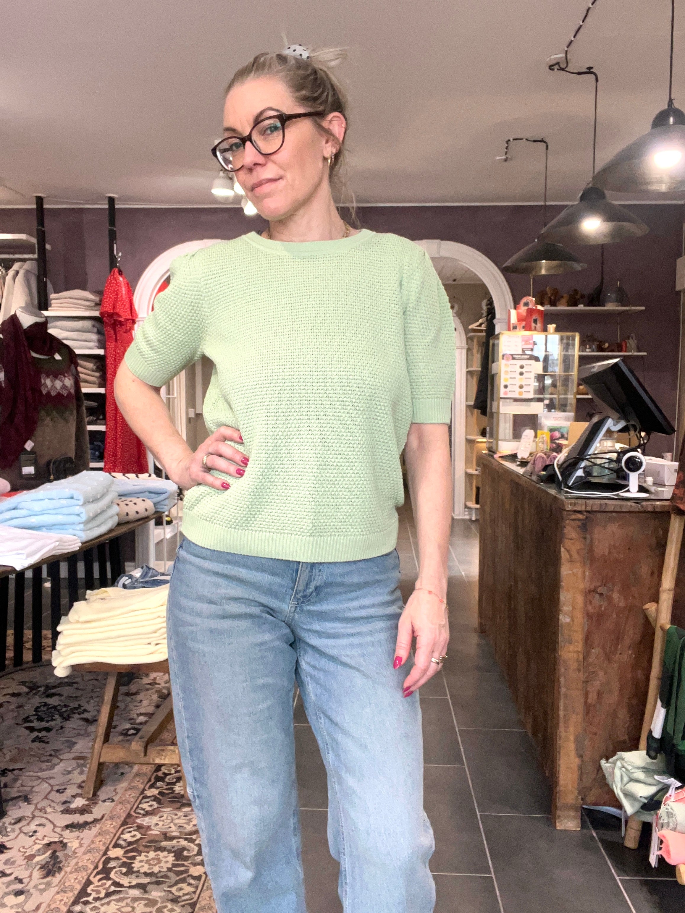 VILA VIDALO O-NECK S/S Knit Top 14084421 – smoke green
