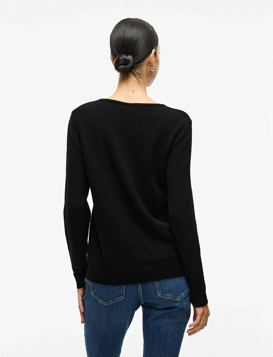 VILA 14042769 sort strikbluse med V-hals