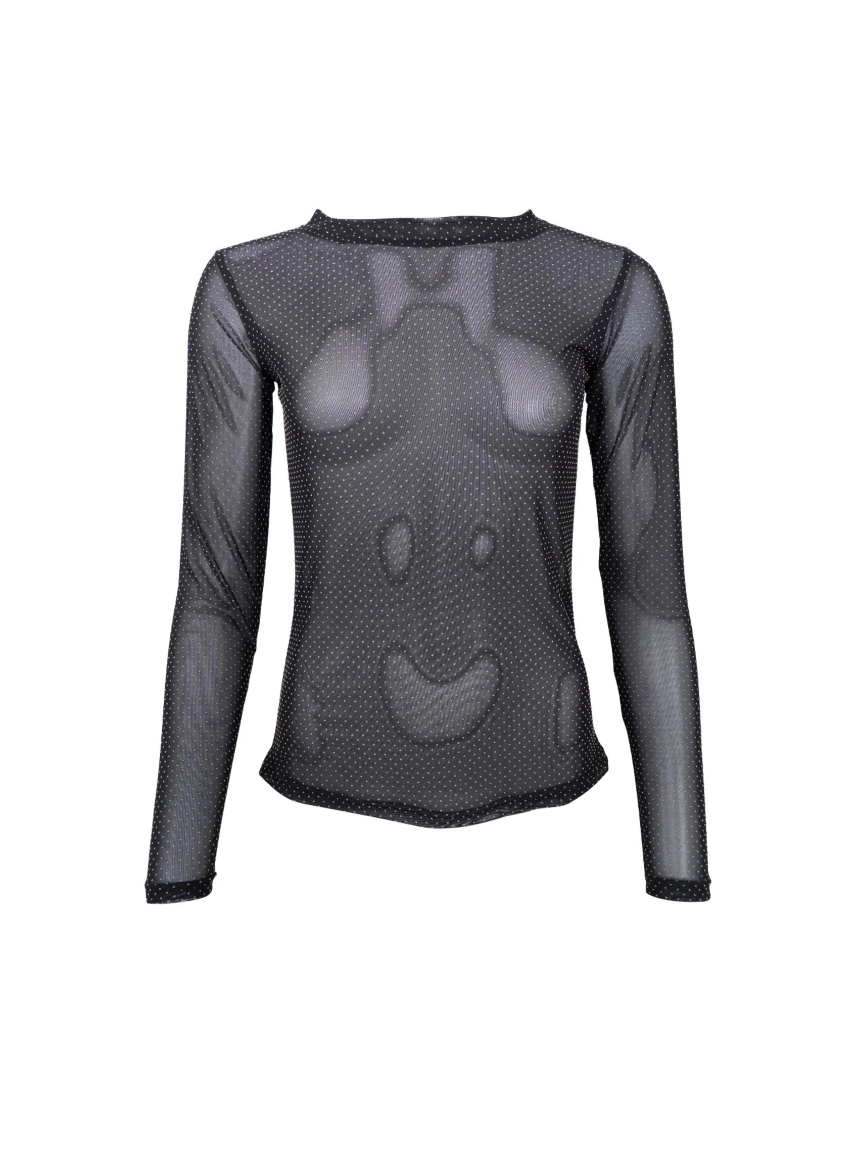 Jessie 41223 Black Dotted meshbluse med lange ærmer