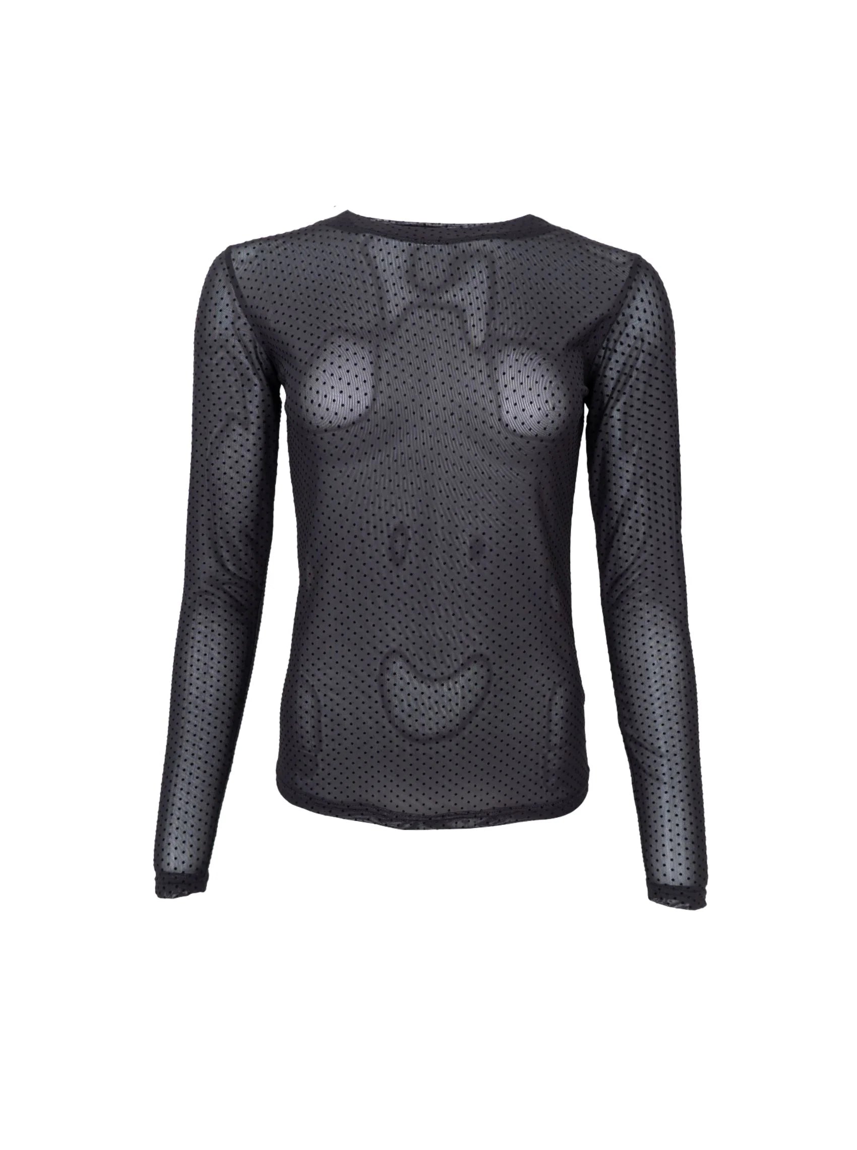 Jessie 41223 sort meshbluse med lange ærmer