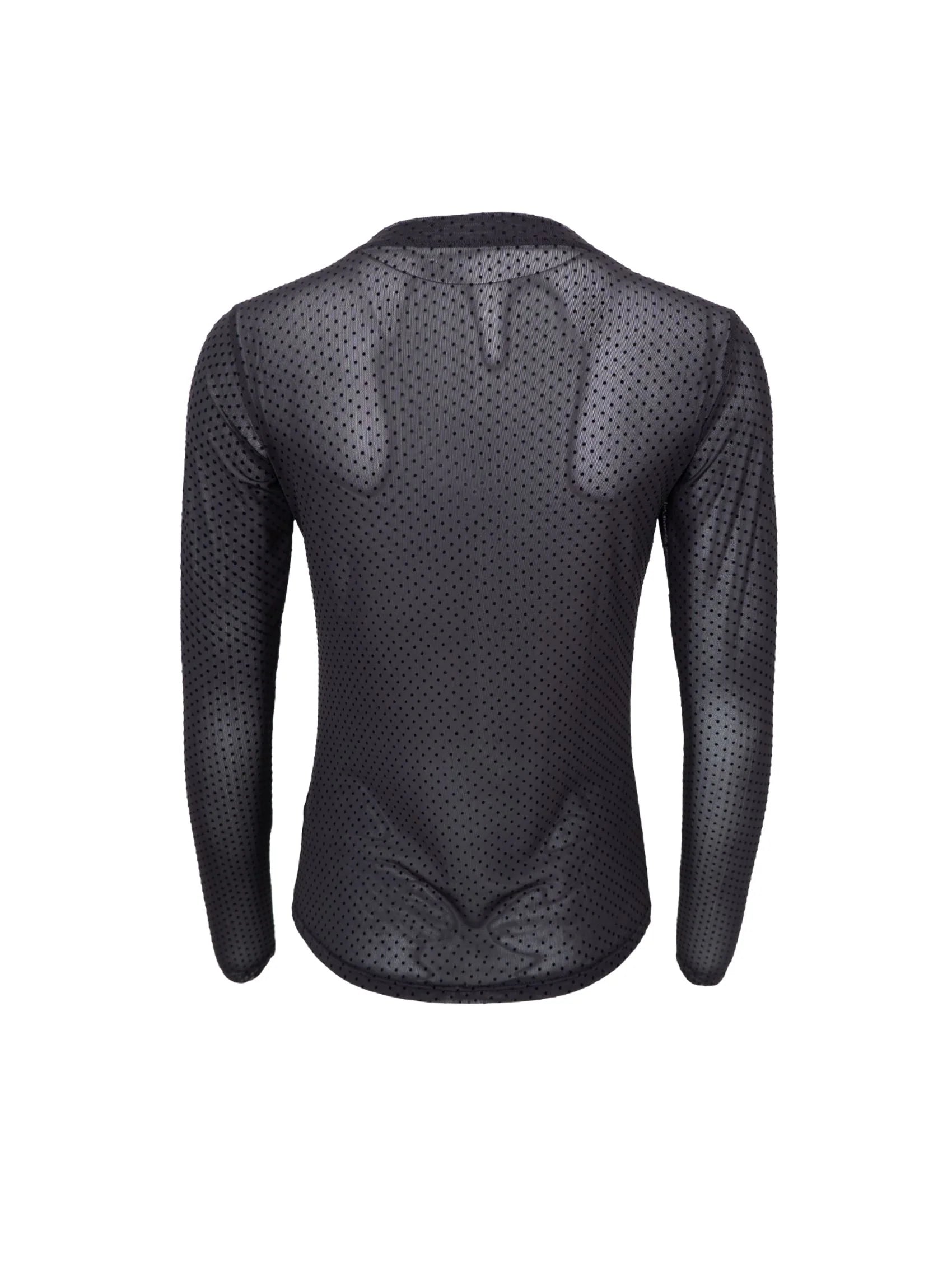 Black Colour transparent meshbluse med fine prikker