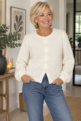 VIPIGGA Cardigan Birch fra VILA med rund hals og knapper