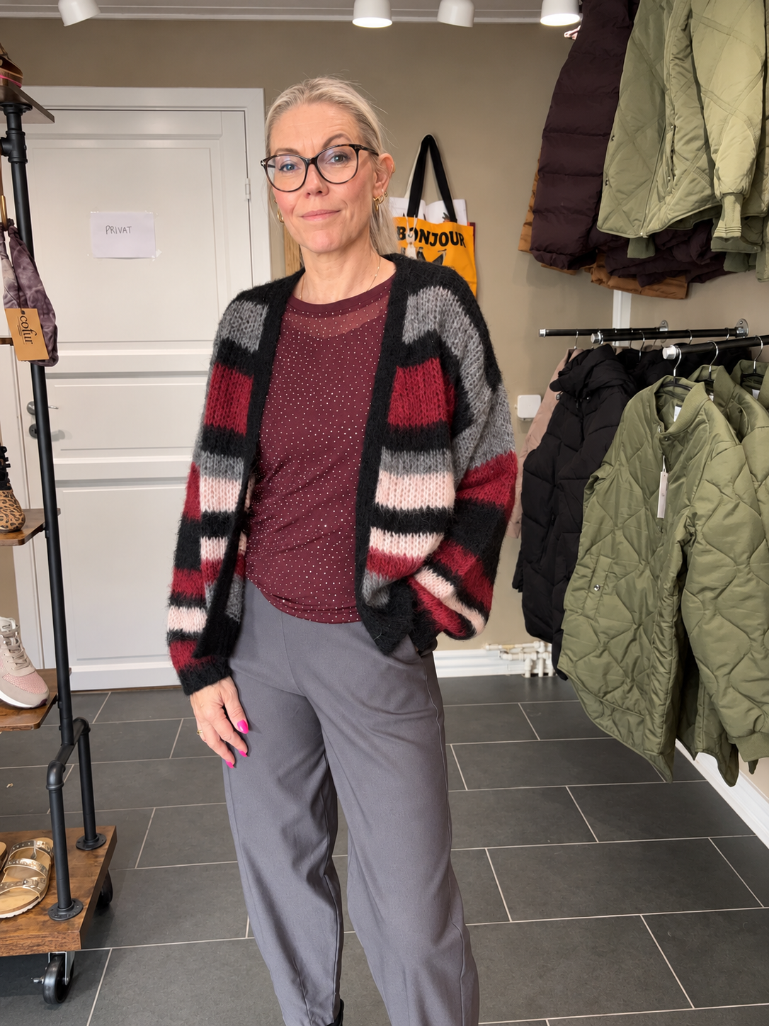Black Colour Lina Striped Cardigan Onesize