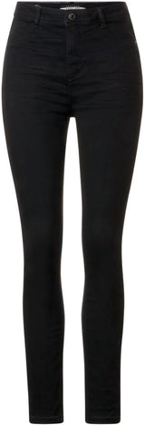 Sort skinny jeggings fra Street One – model 376799 med knap og lynlås