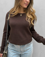 VILA 14054177 Coffee Bean strikbluse med rund hals