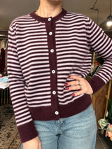 Black Colour Dell Striped Knit Cardigan 1245 Plum